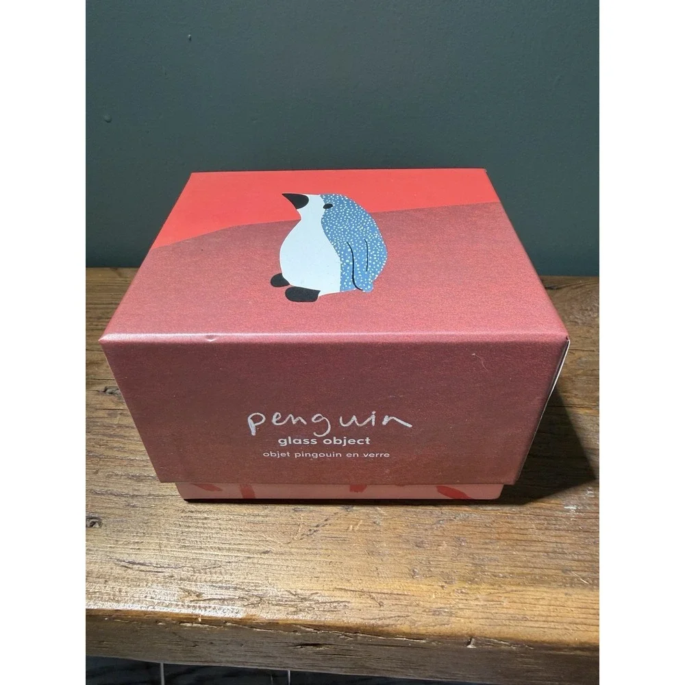 Retired West Elm Hand Blown Art Glass Penguin Figurine Holiday Decor w/ Orig Box